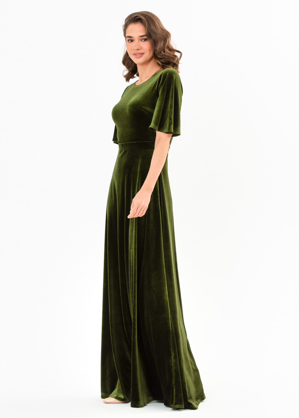 Olive green velvet long dress