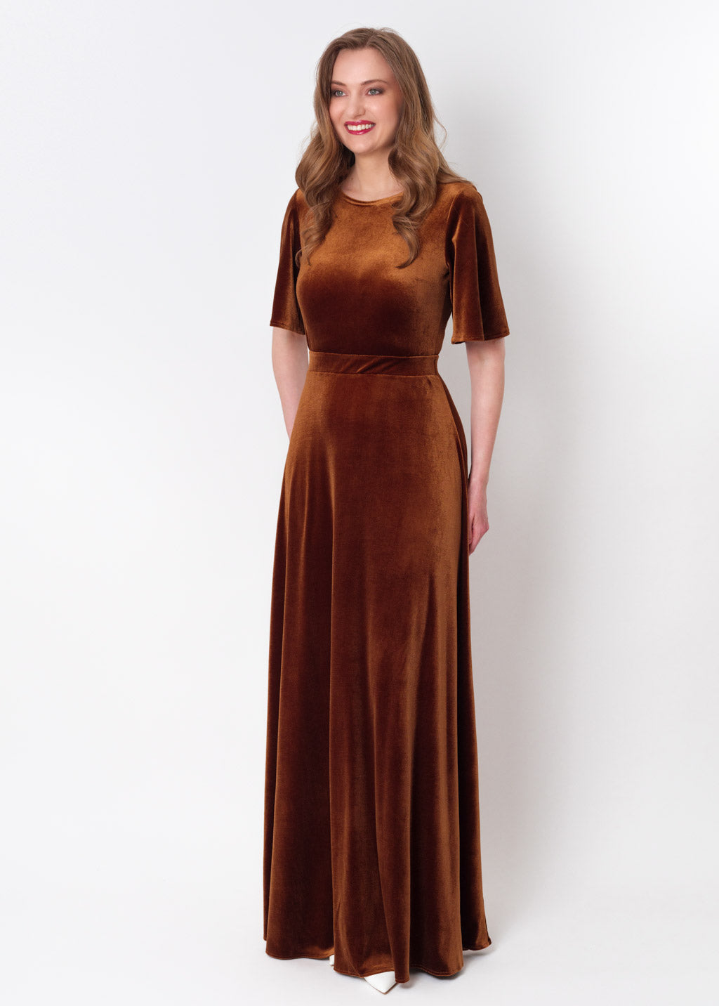 Rust gold velvet long dress