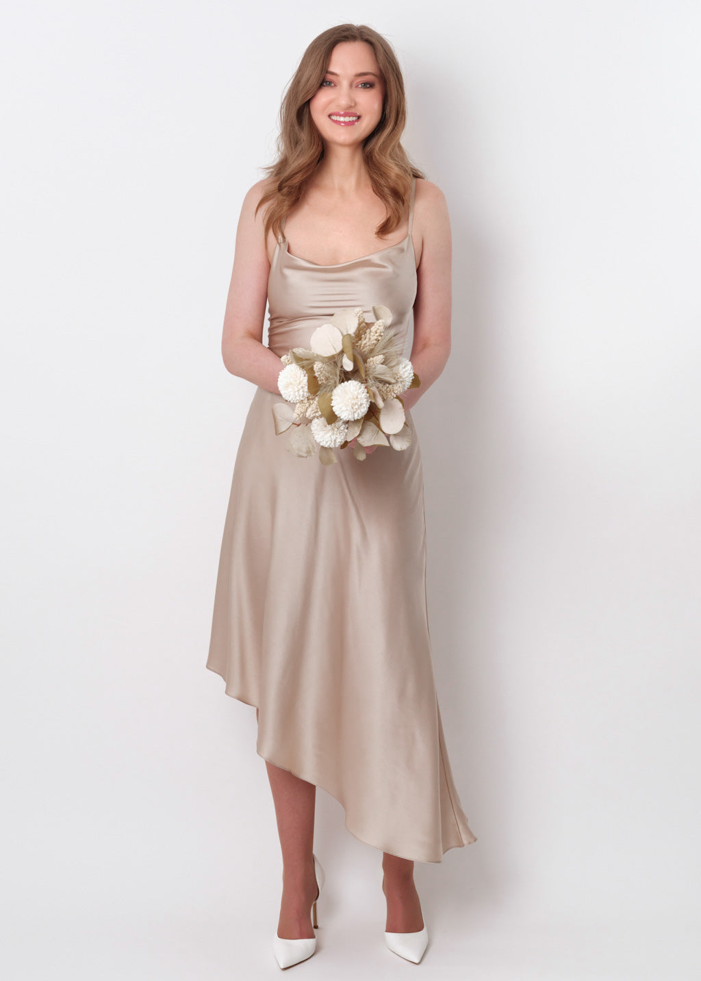 Champagne beige silk asymmetric dress