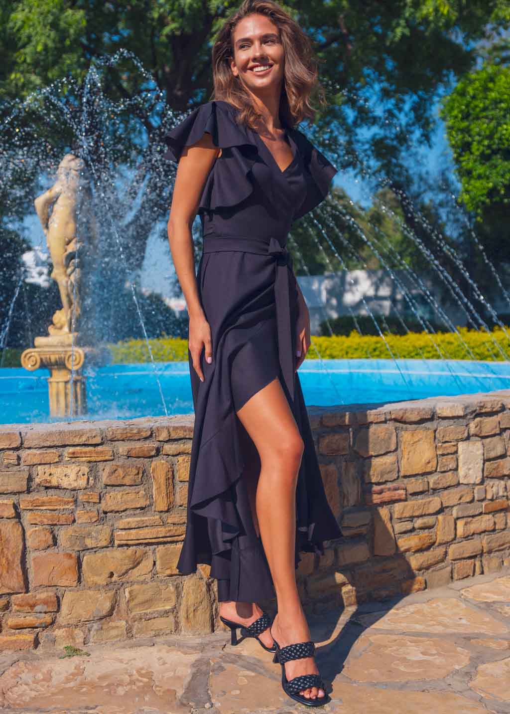 Black linen wrap dress