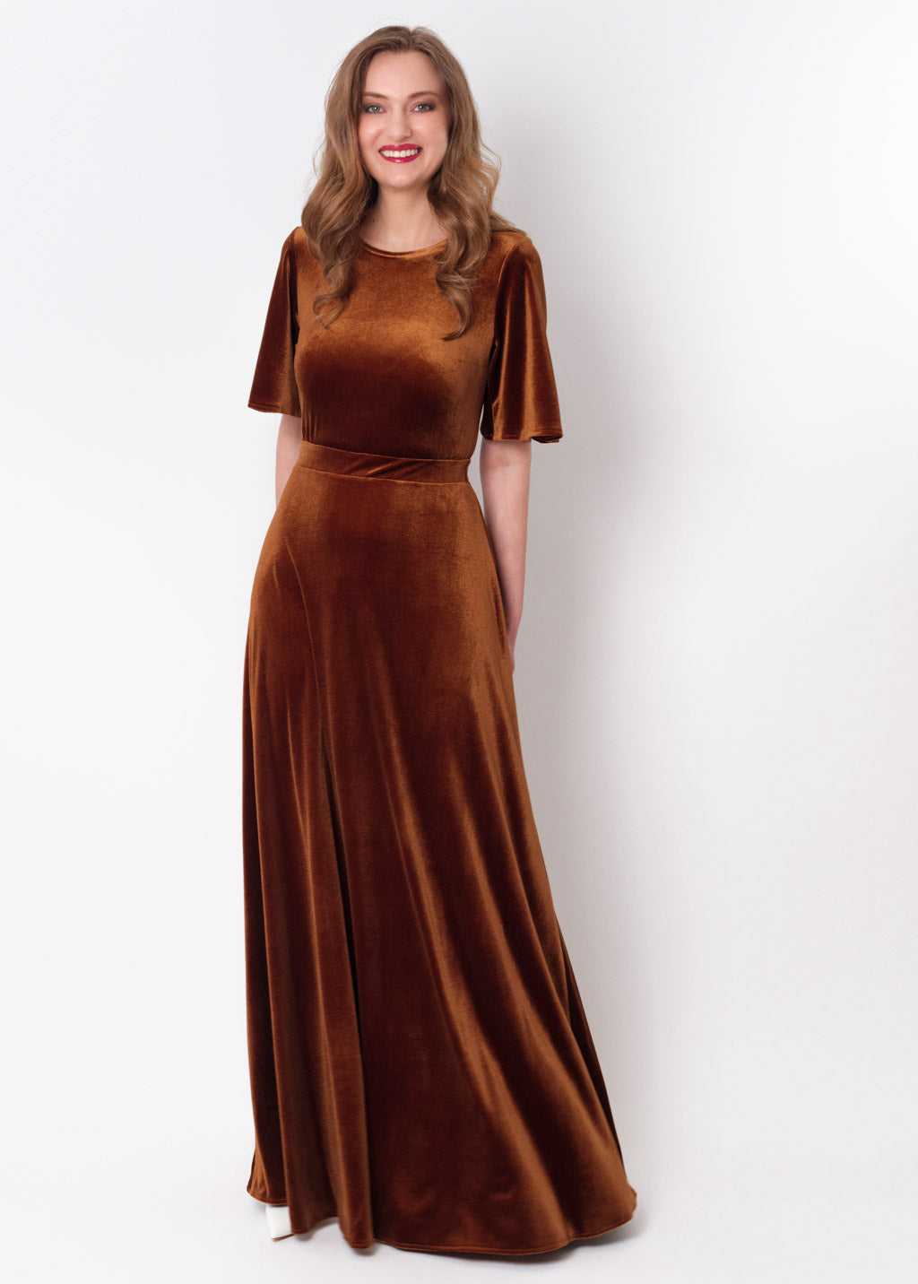 Rust gold velvet long dress