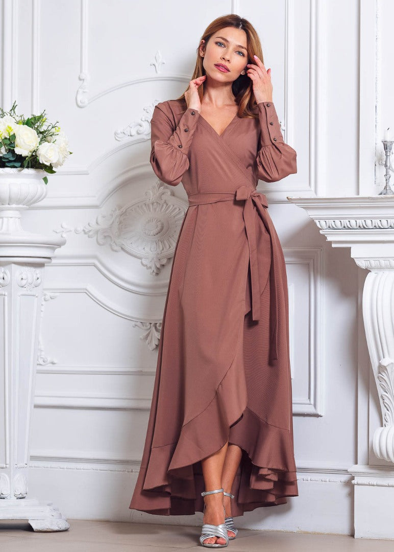 Brown long wrap dress
