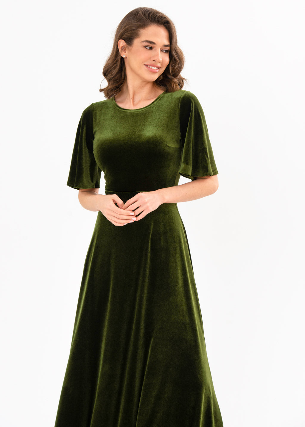 Olive green velvet long dress