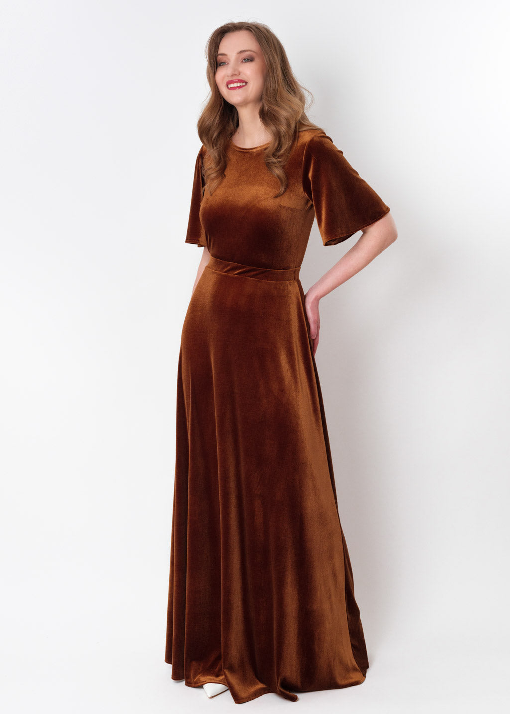 Rust gold velvet long dress
