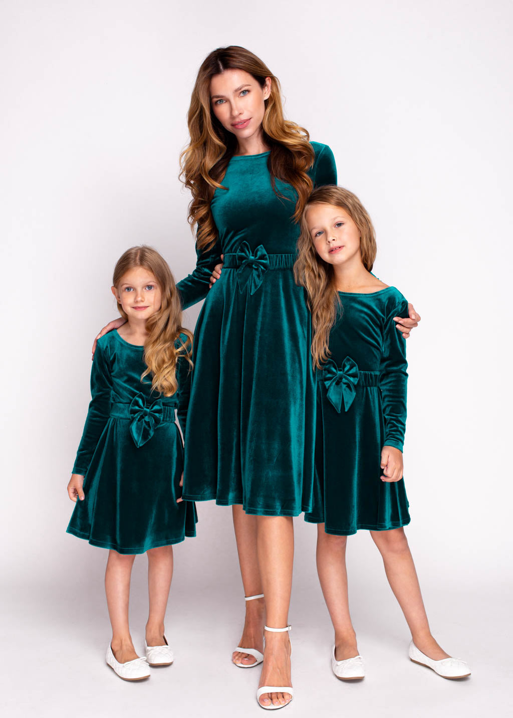 Mommy and me teal green velvet adult dress