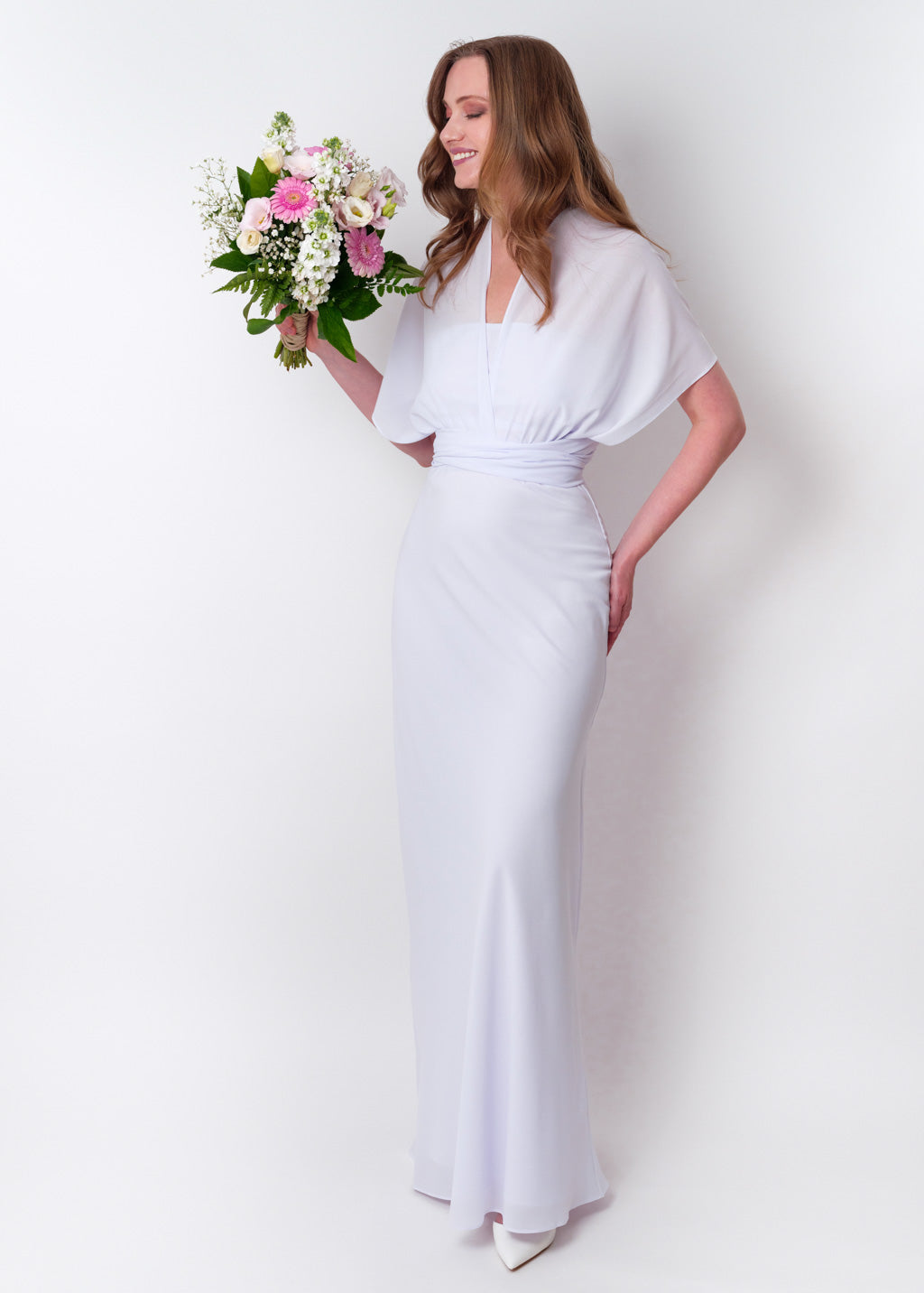 White chiffon infinity long dress