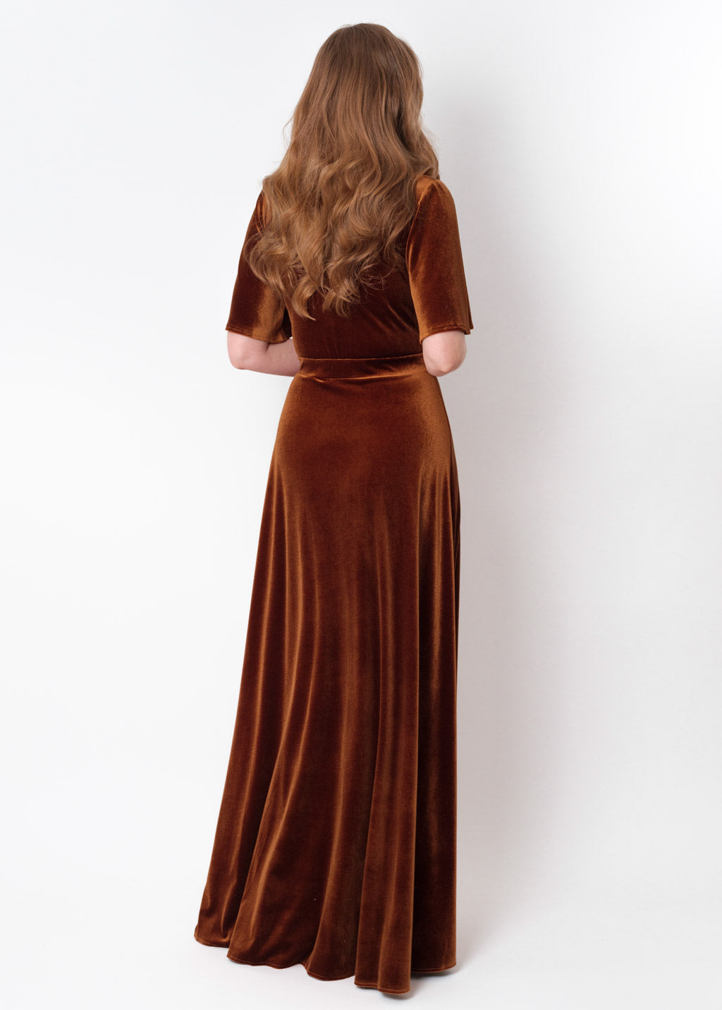 Rust gold velvet long dress