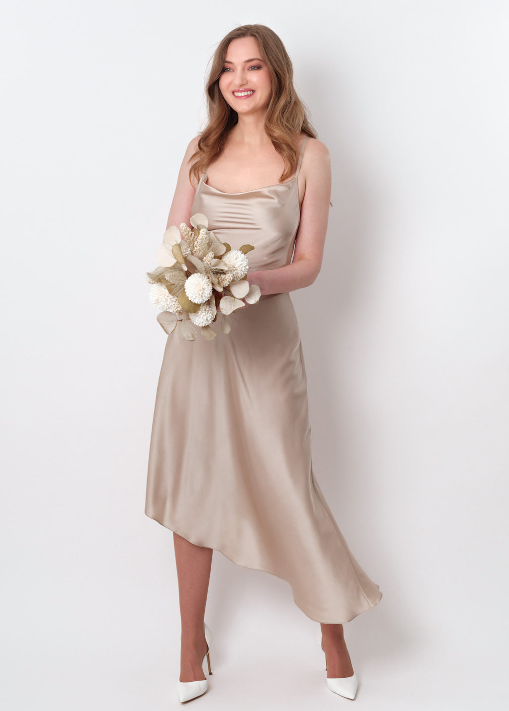 Champagne beige silk asymmetric dress