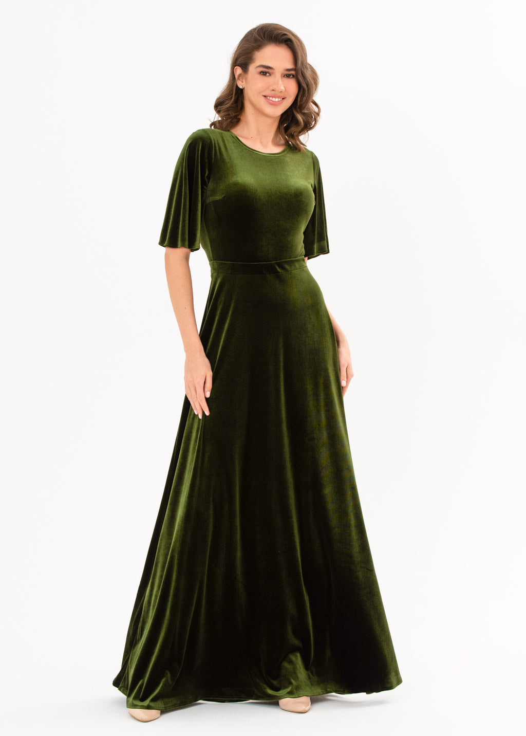Olive green velvet long dress