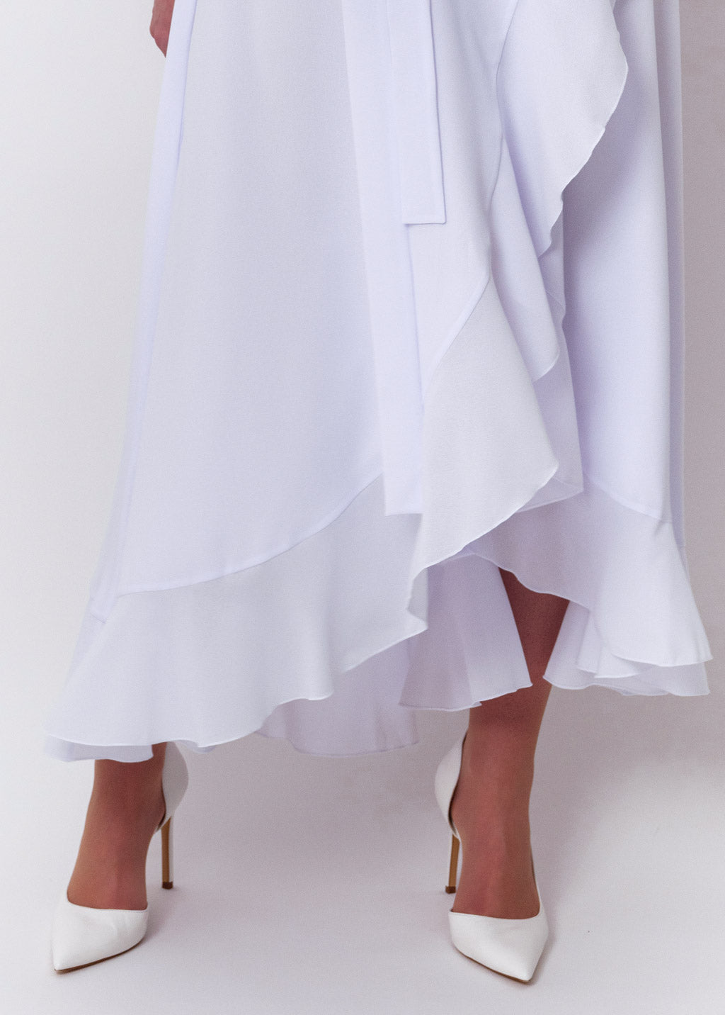 White chiffon wrap dress
