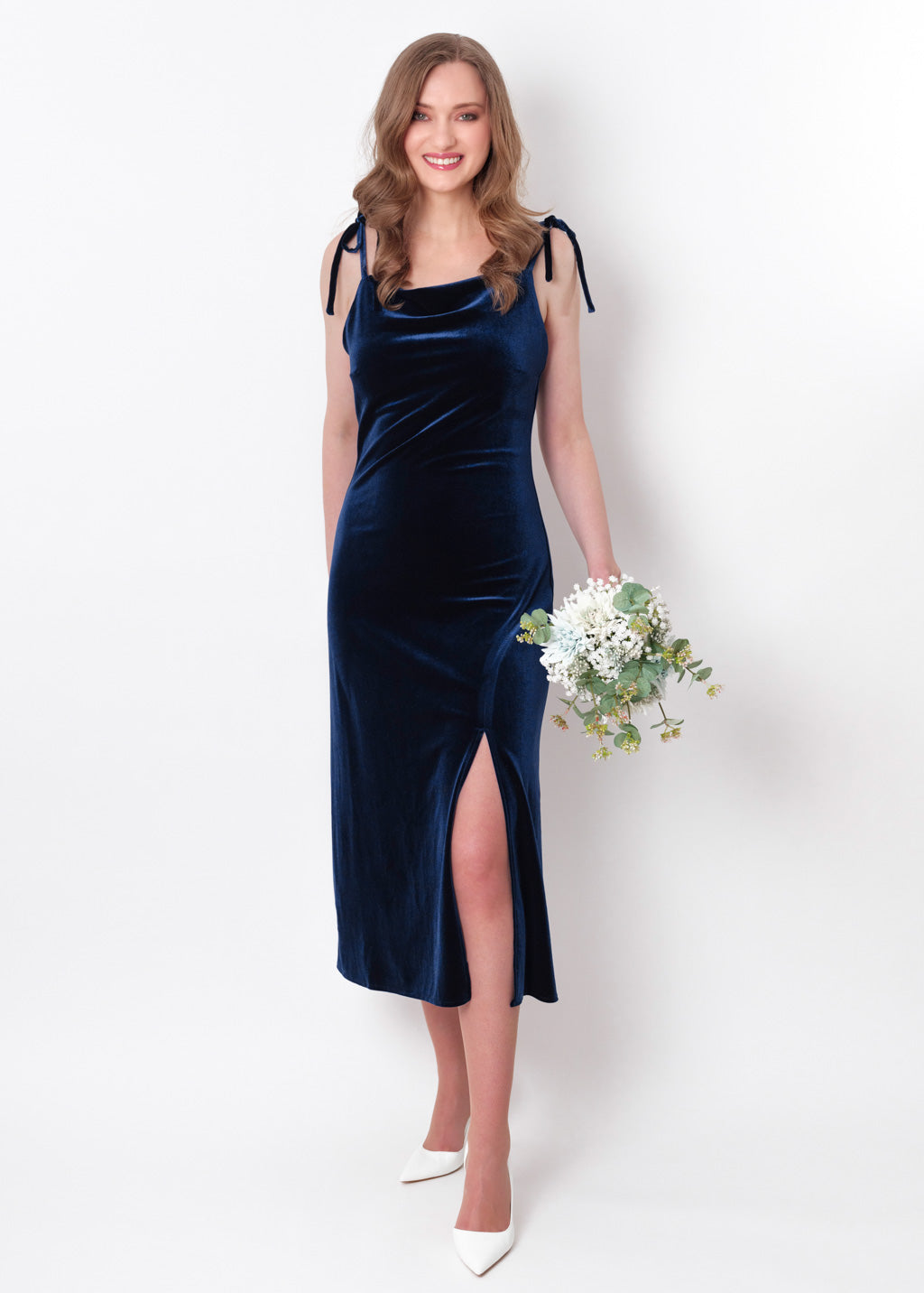 Navy blue slip slit velvet bodycon dress