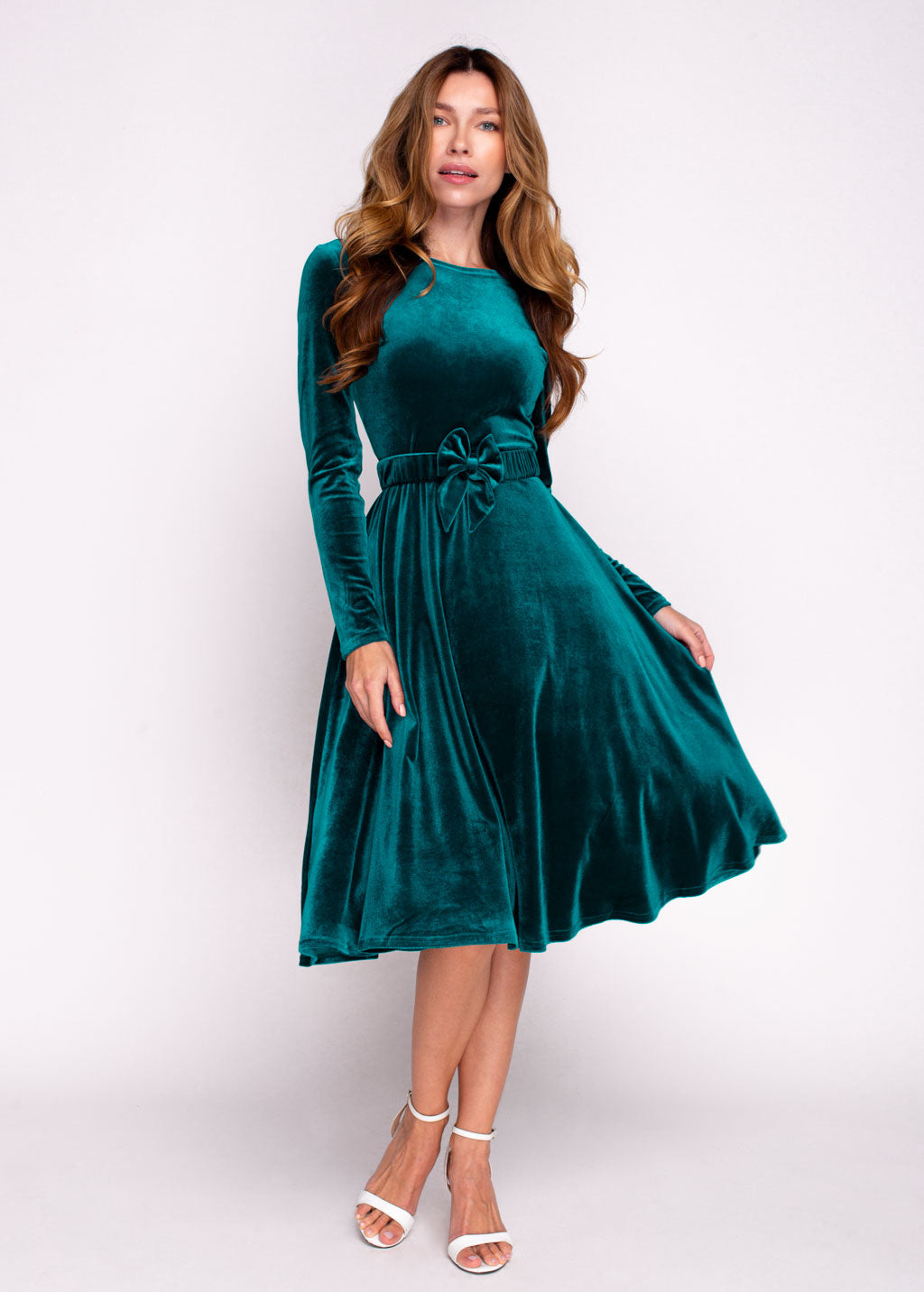 Mommy and me teal green velvet adult dress