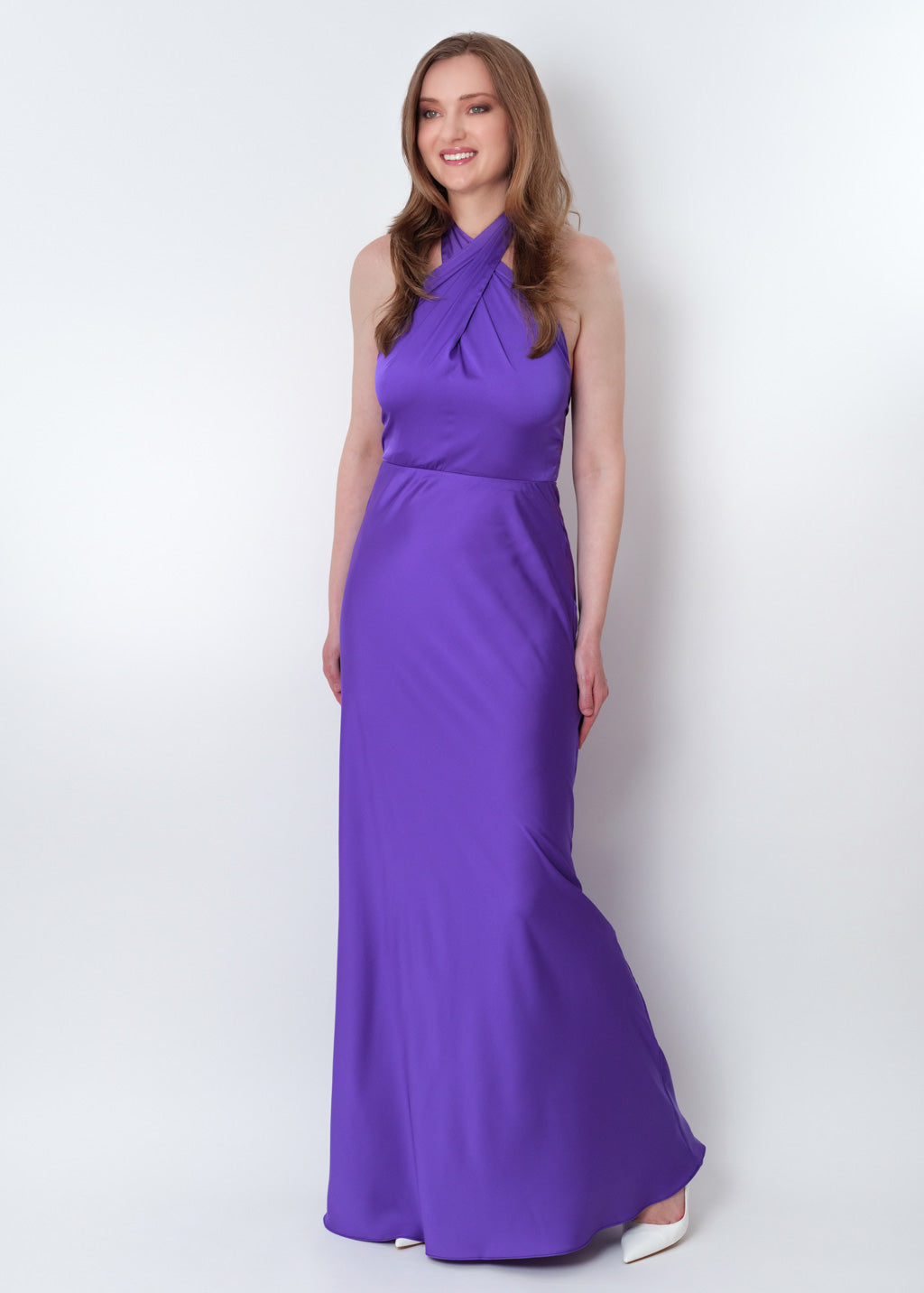 Purple silk long halter dress