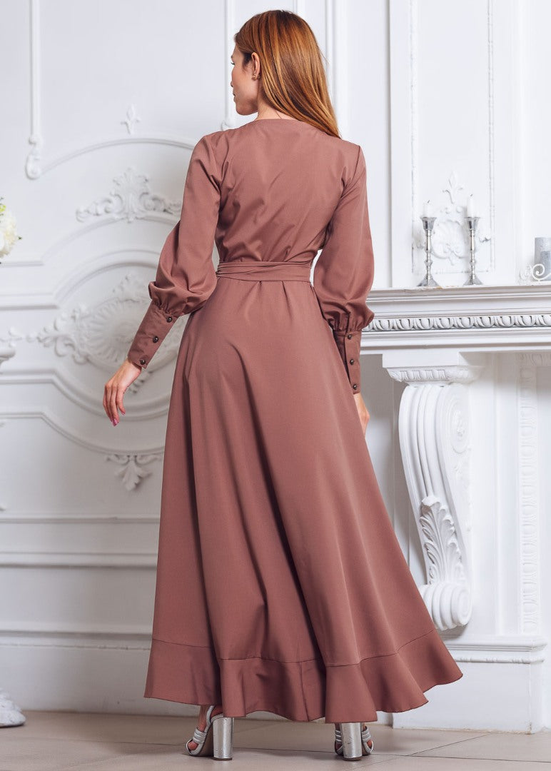 Brown long wrap dress