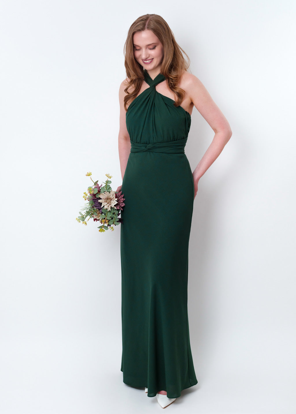 Dark green chiffon infinity long dress