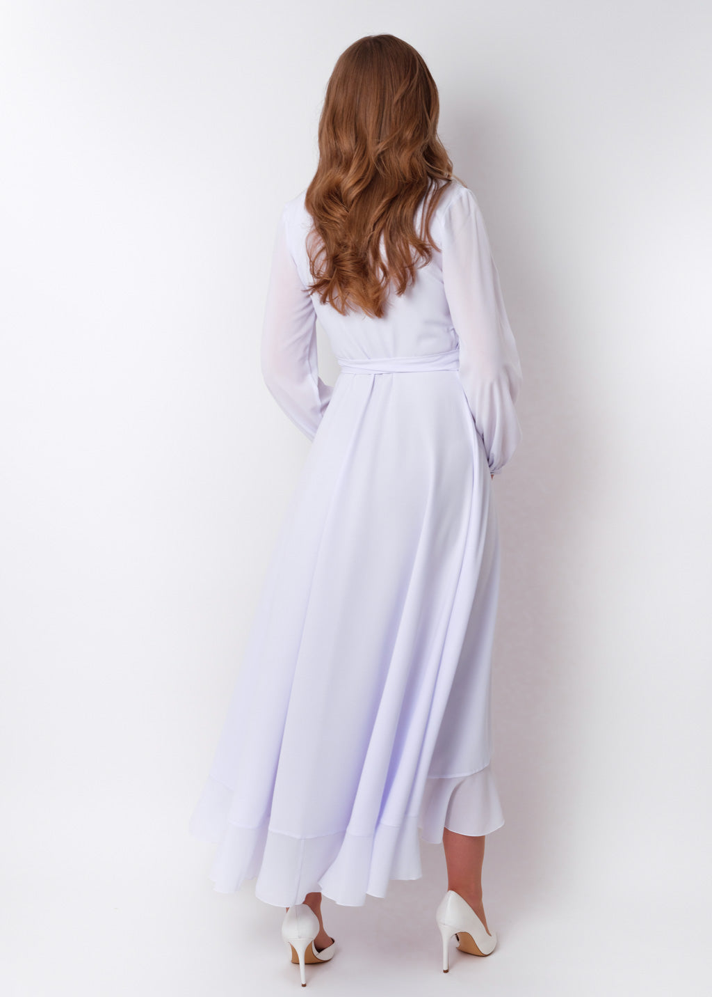 White chiffon wrap dress