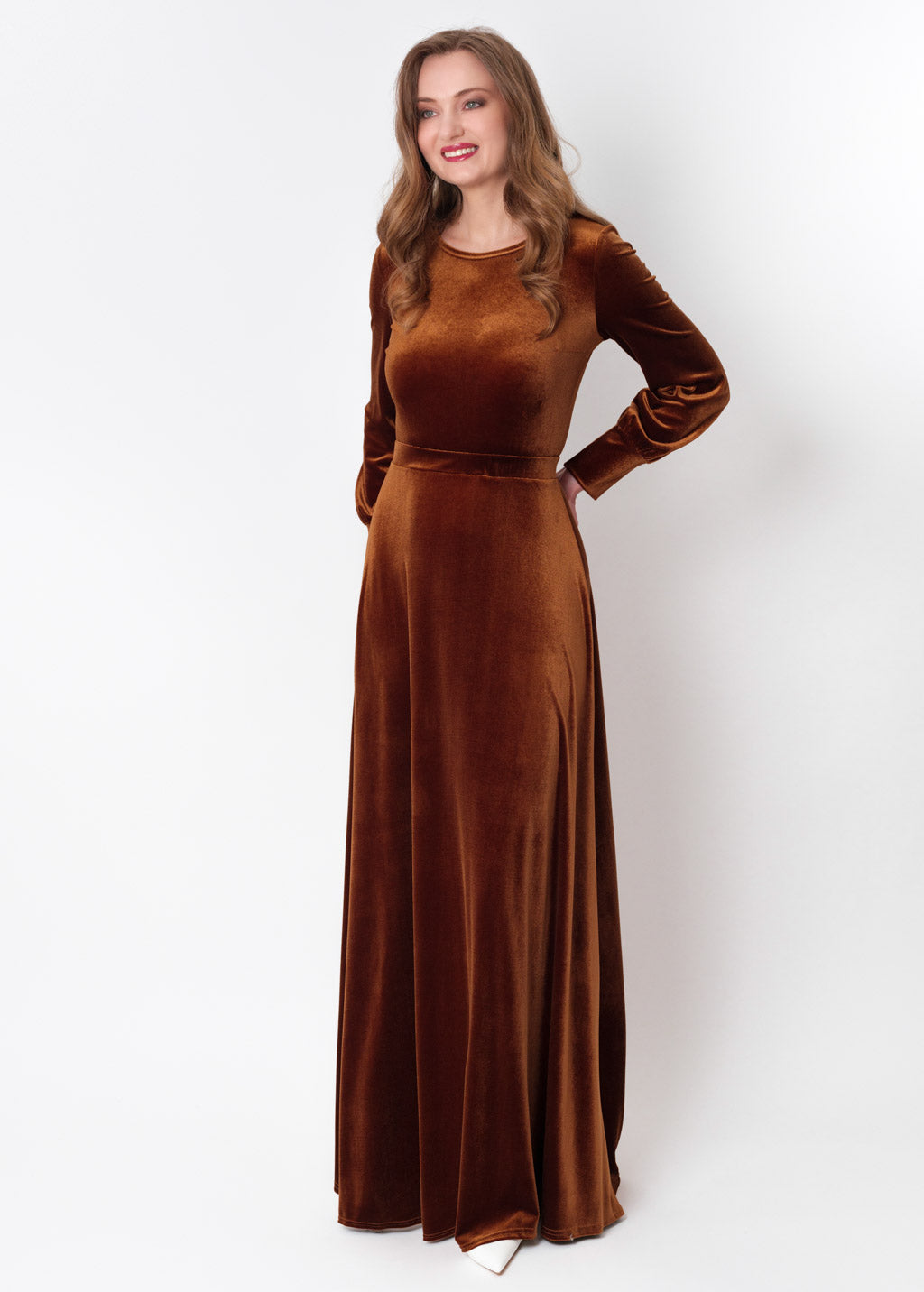 Rust gold velvet long dress