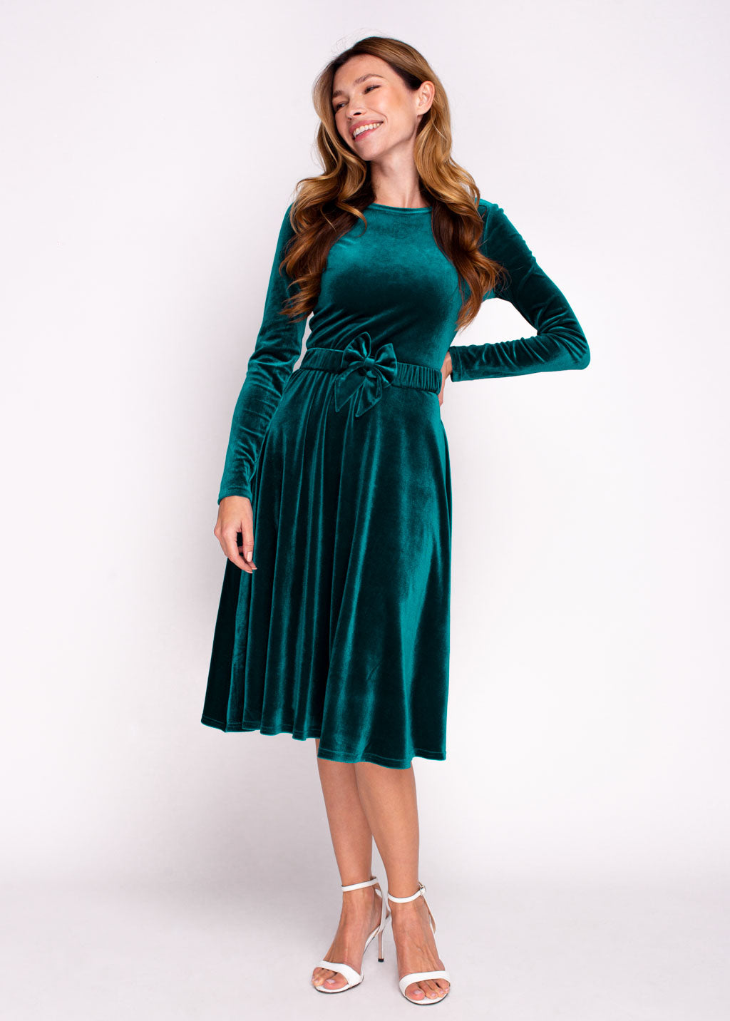 Mommy and me teal green velvet adult dress