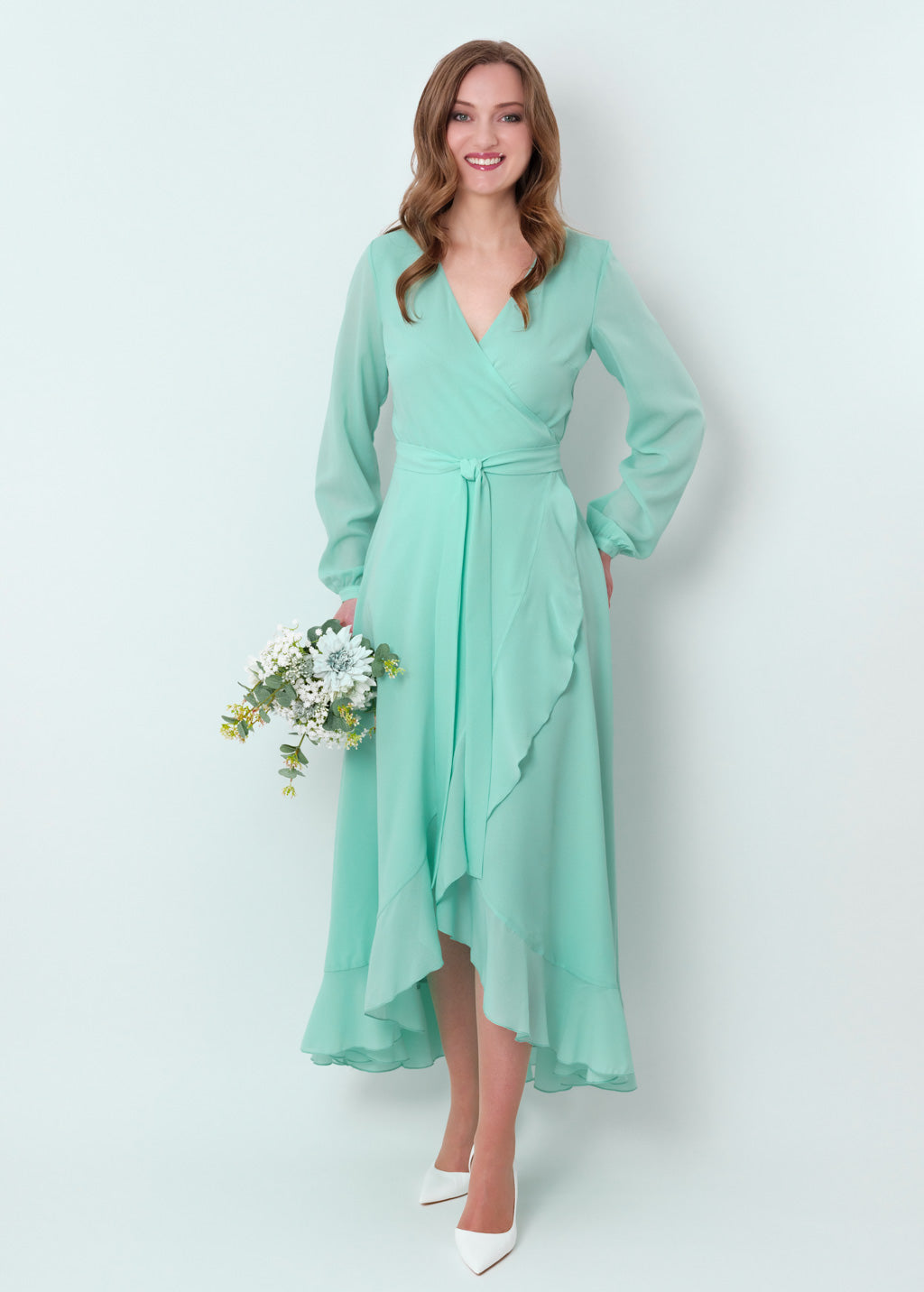 Tiffany blue chiffon wrap dress