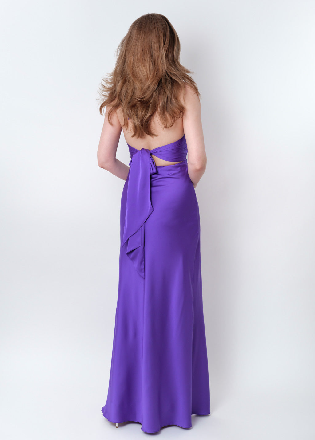 Purple silk long halter dress