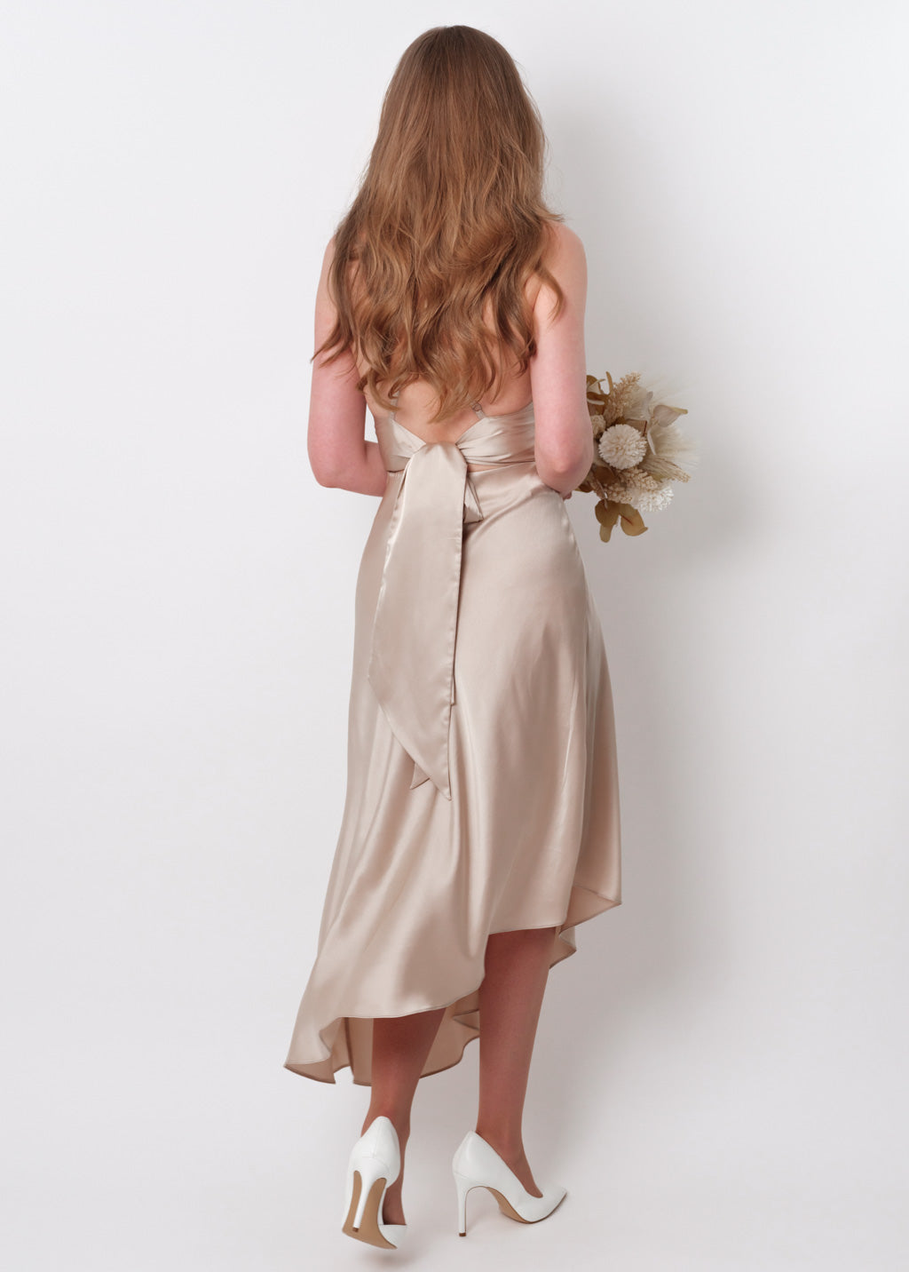 Champagne beige silk asymmetric dress