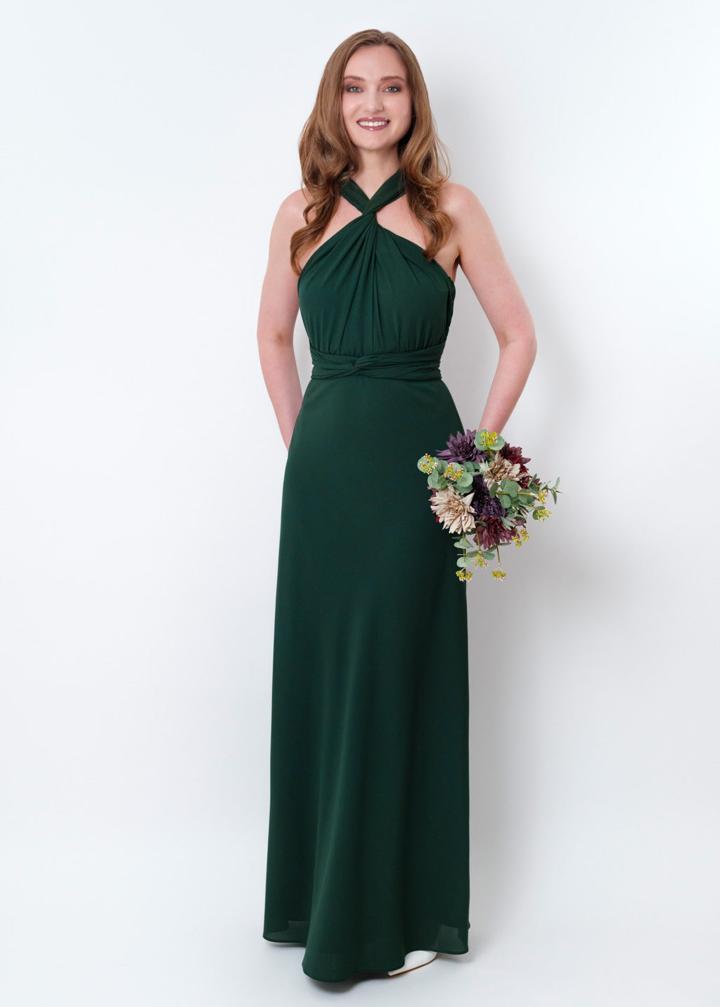Dark green chiffon infinity long dress