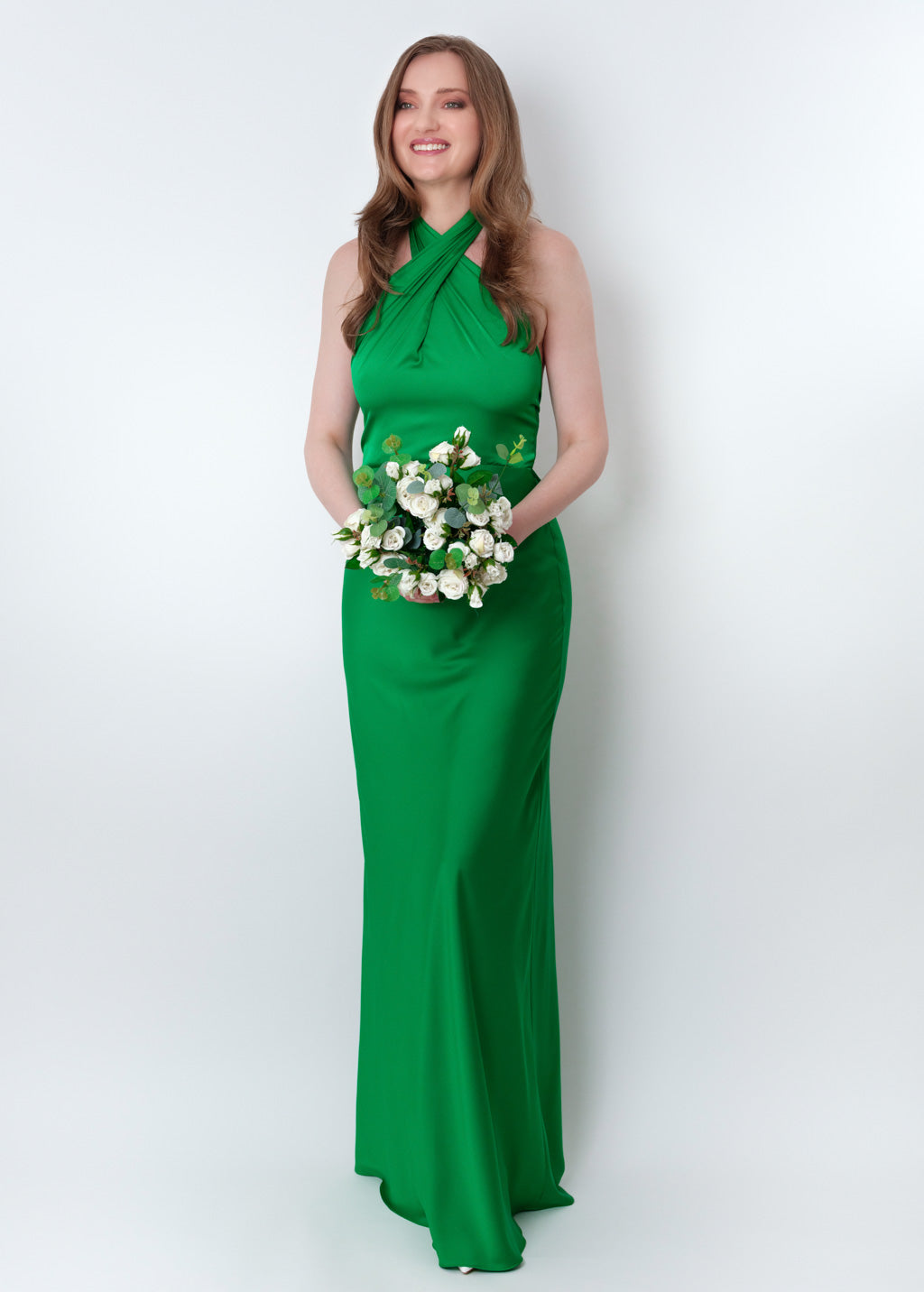 Green silk long halter dress