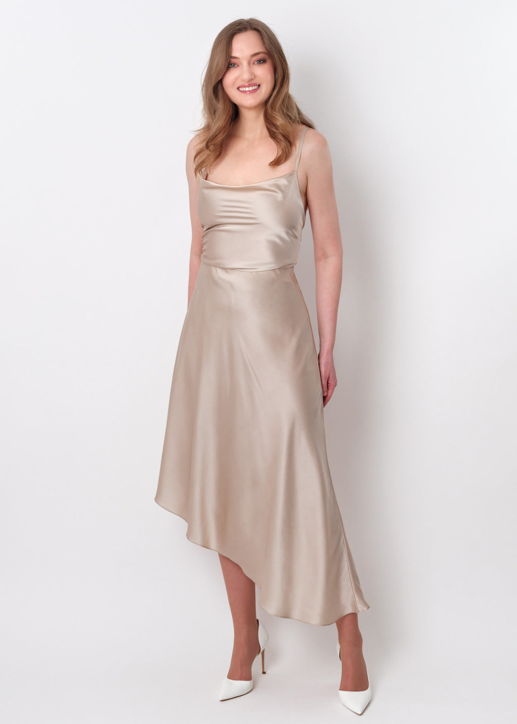 Champagne beige silk asymmetric dress
