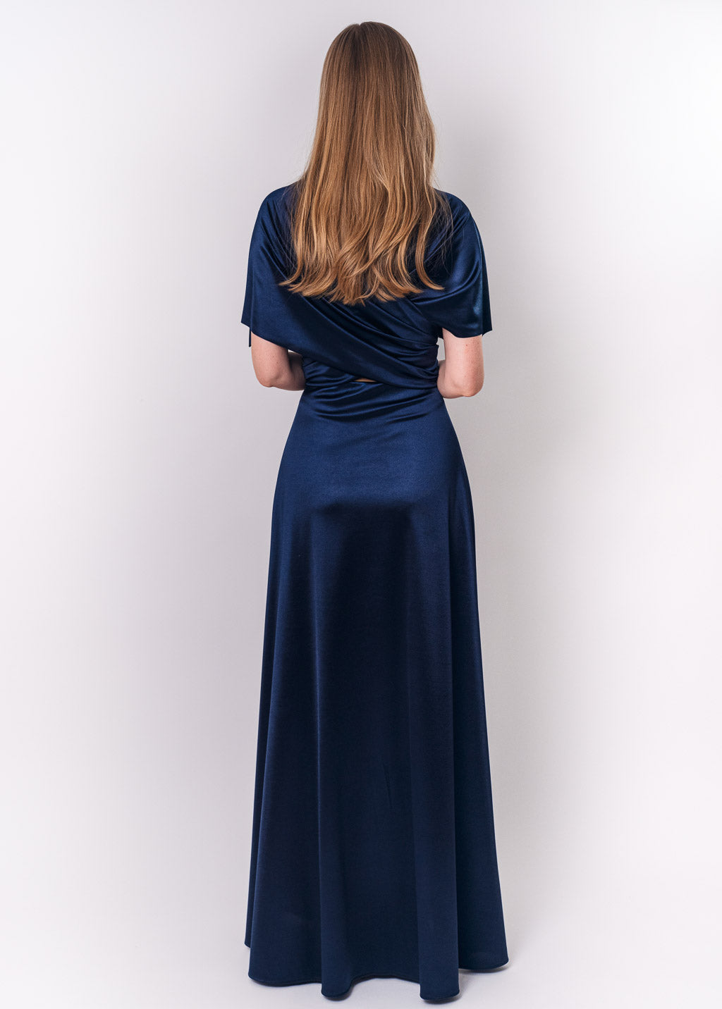 Navy blue luxury satin infinity dress or jumpsuit