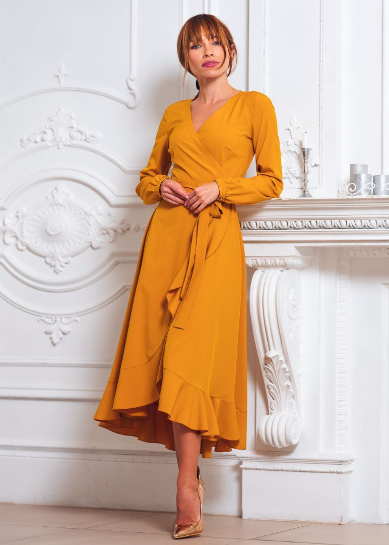 Honey yellow wrap dress