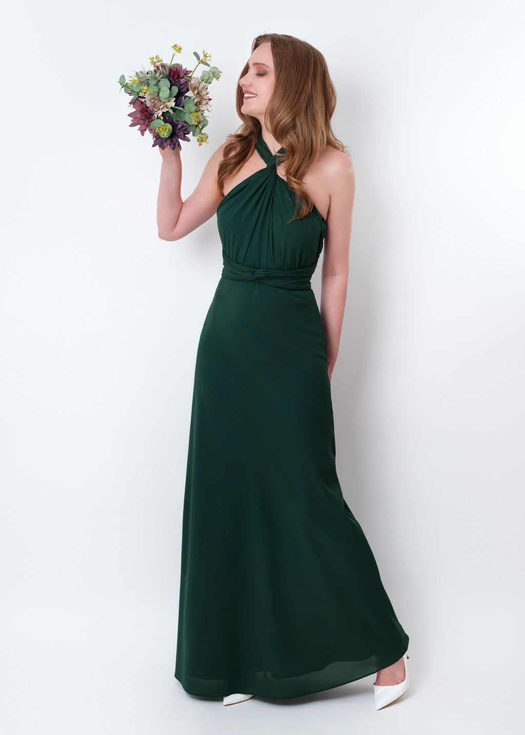 Dark green chiffon infinity long dress
