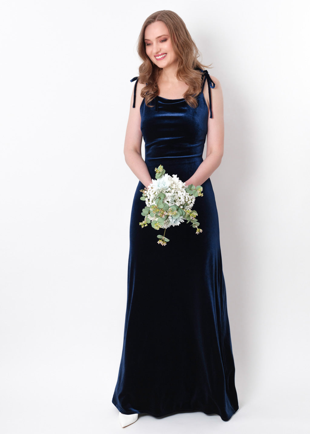 Navy blue slip velvet bodycon long dress