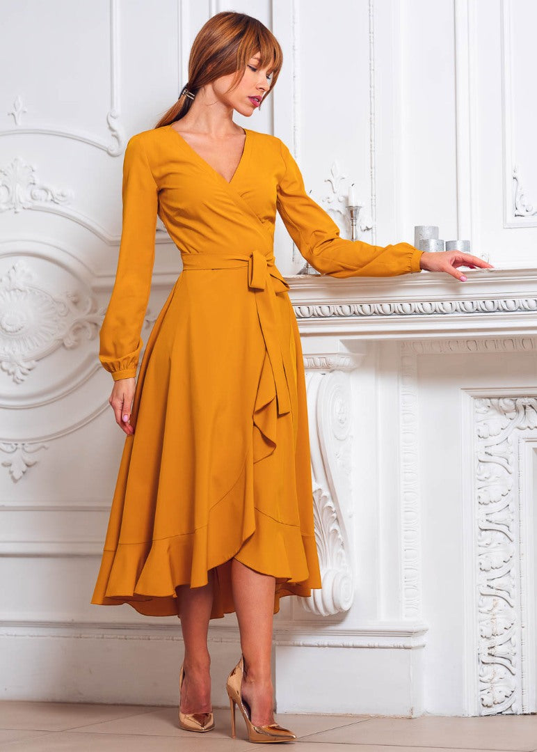 Honey yellow wrap dress