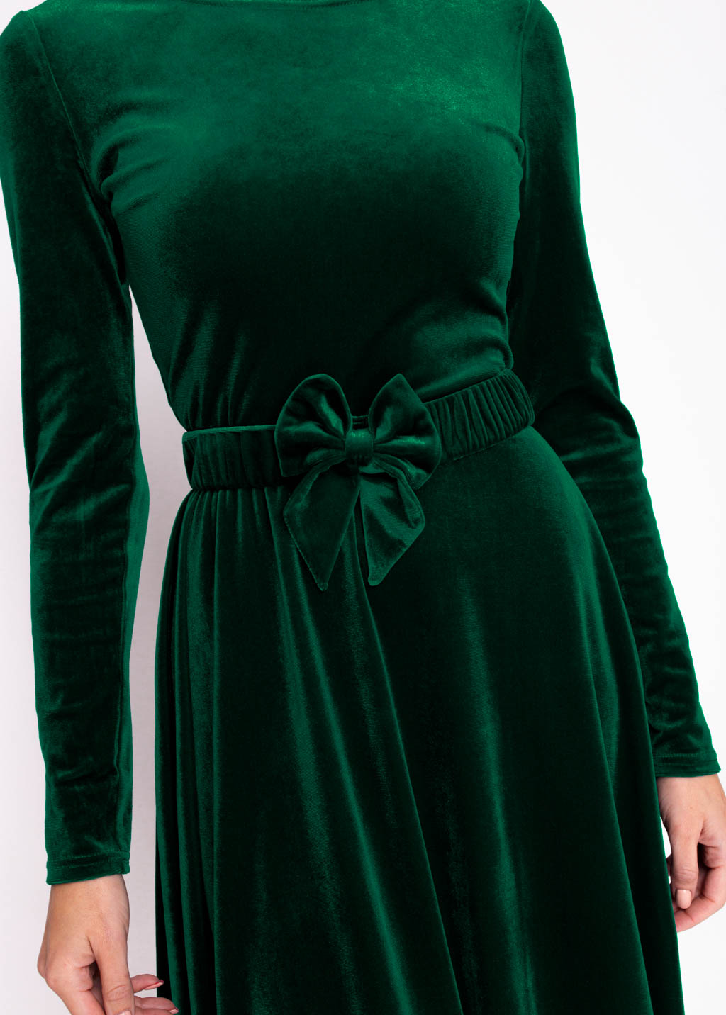 Emerald green velvet dress with belt