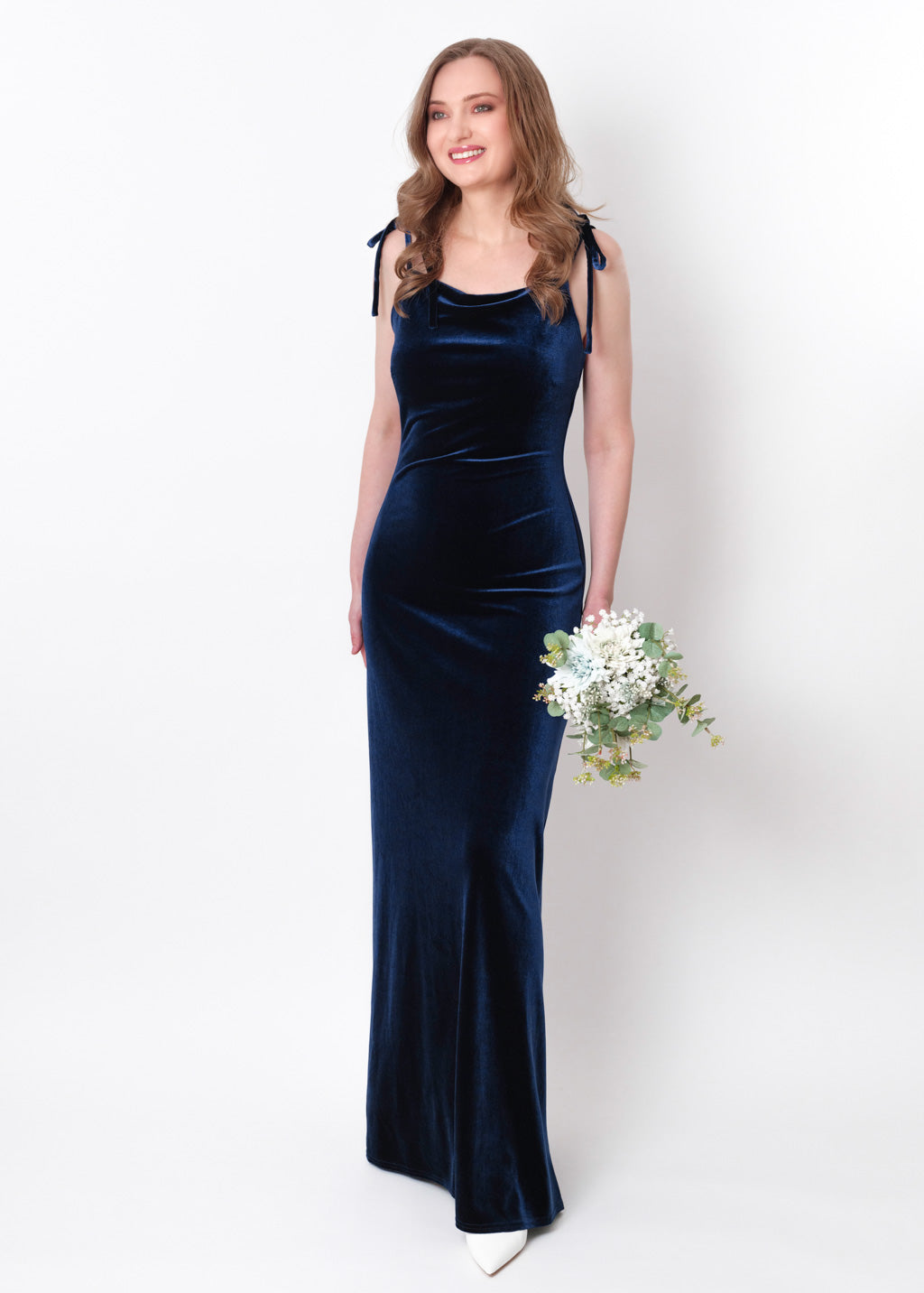 Navy blue slip velvet bodycon long dress