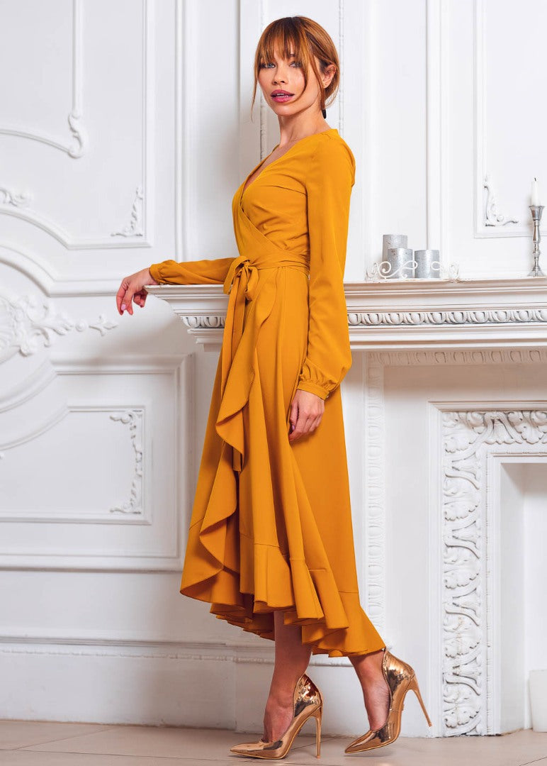 Honey yellow wrap dress