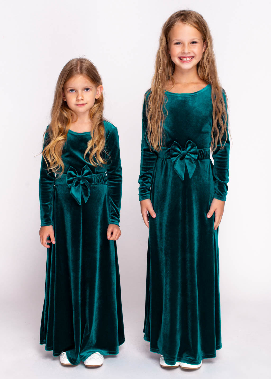 Teal green girl velvet long dress