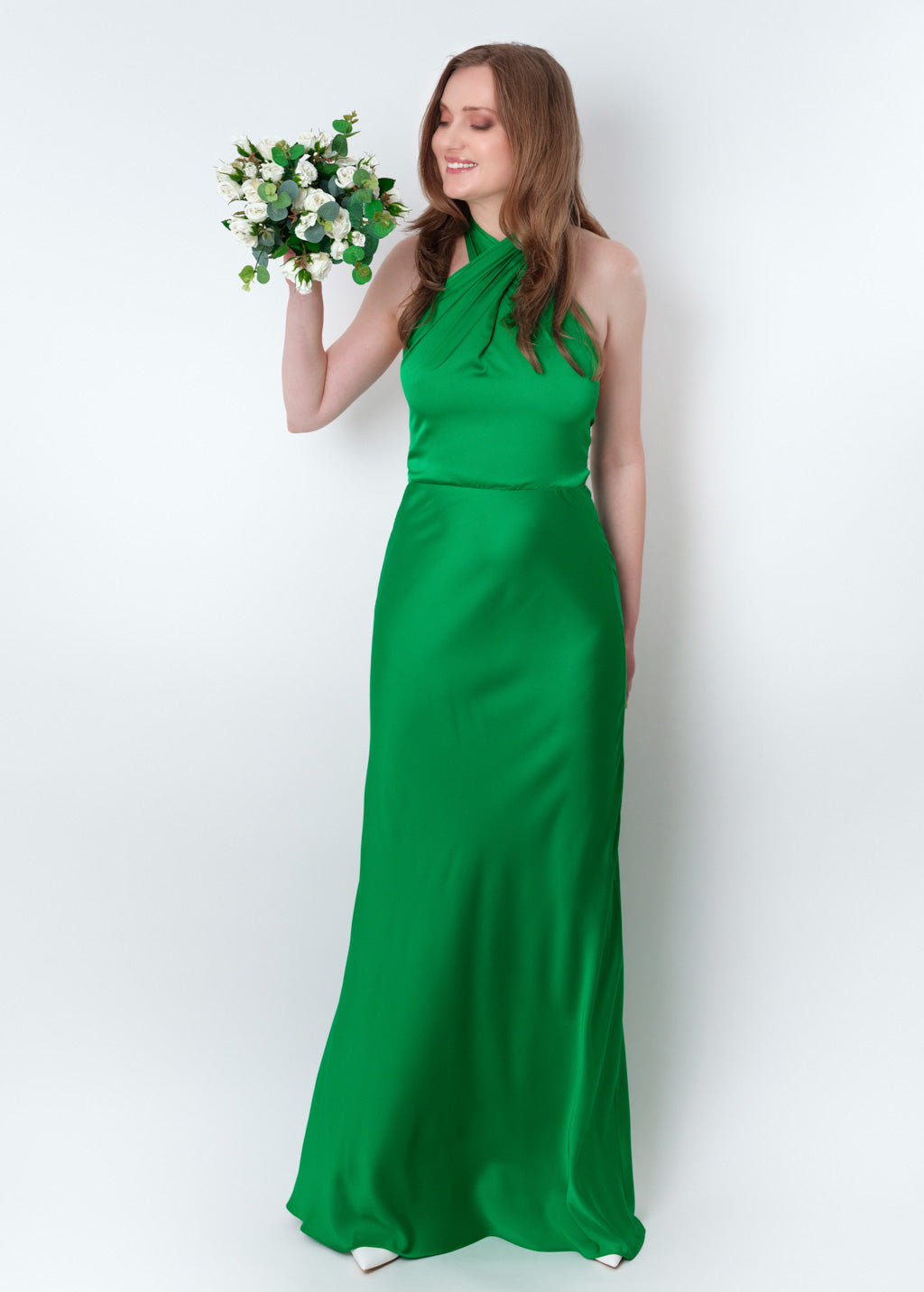 Green silk long halter dress
