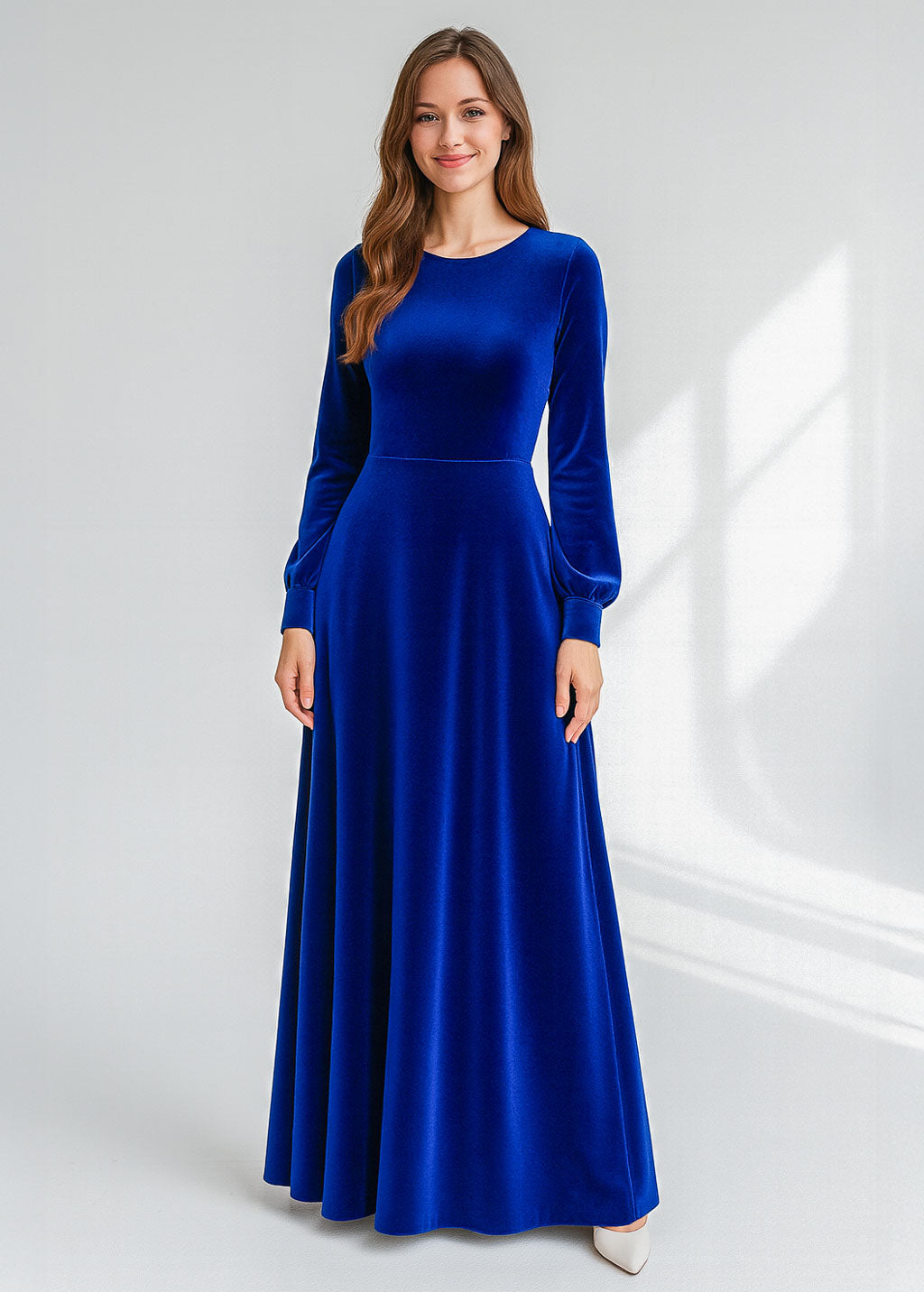 Royal blue long velvet dress