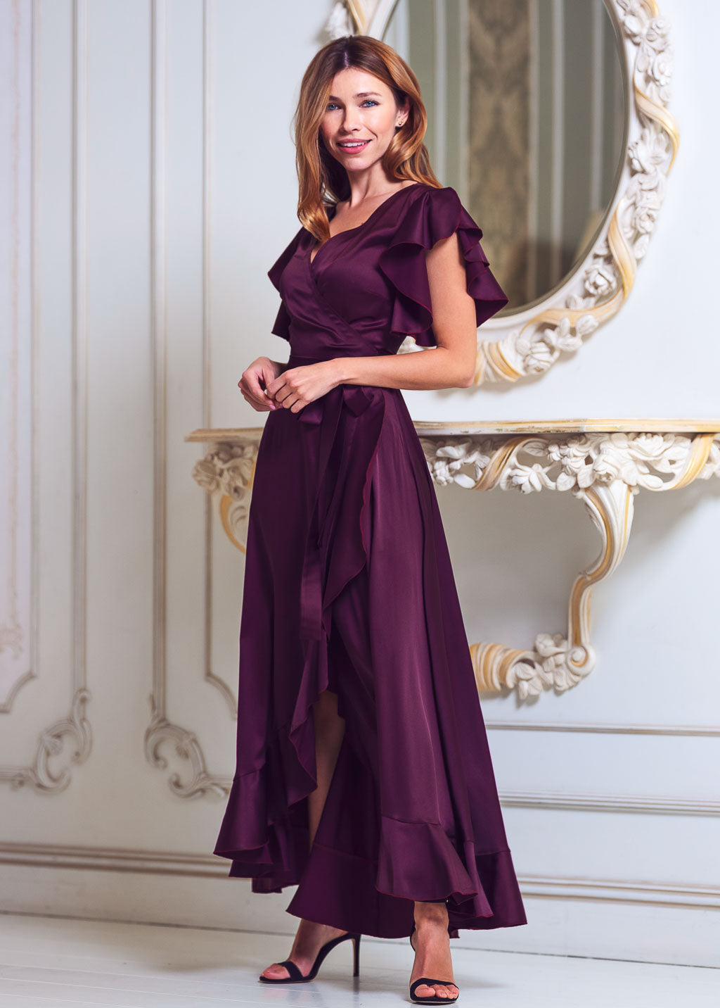 Dark burgundy wrap dress