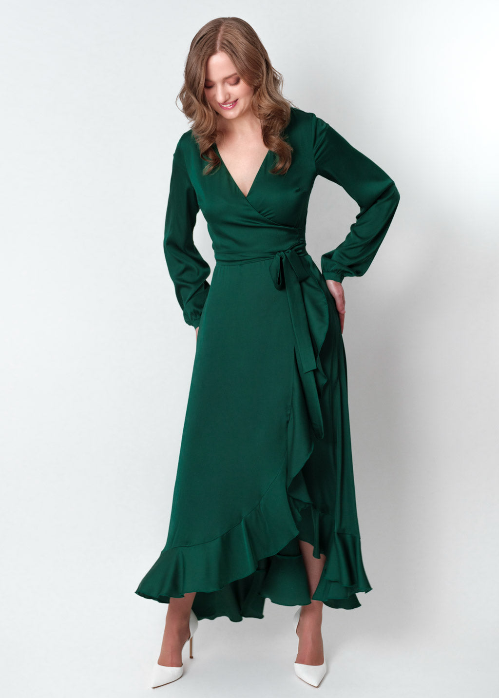 Emerald green wrap dress