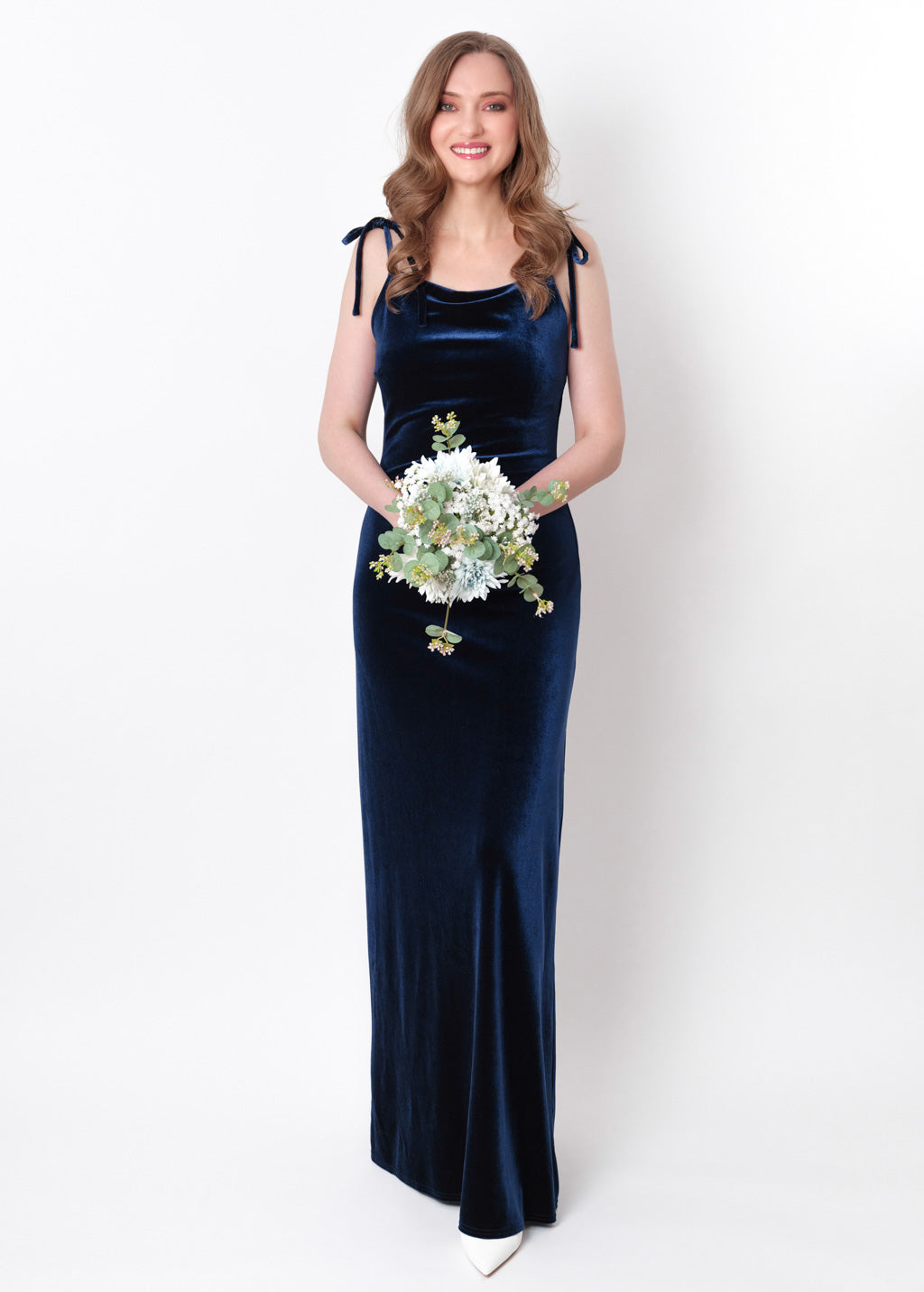 Navy blue slip velvet bodycon long dress