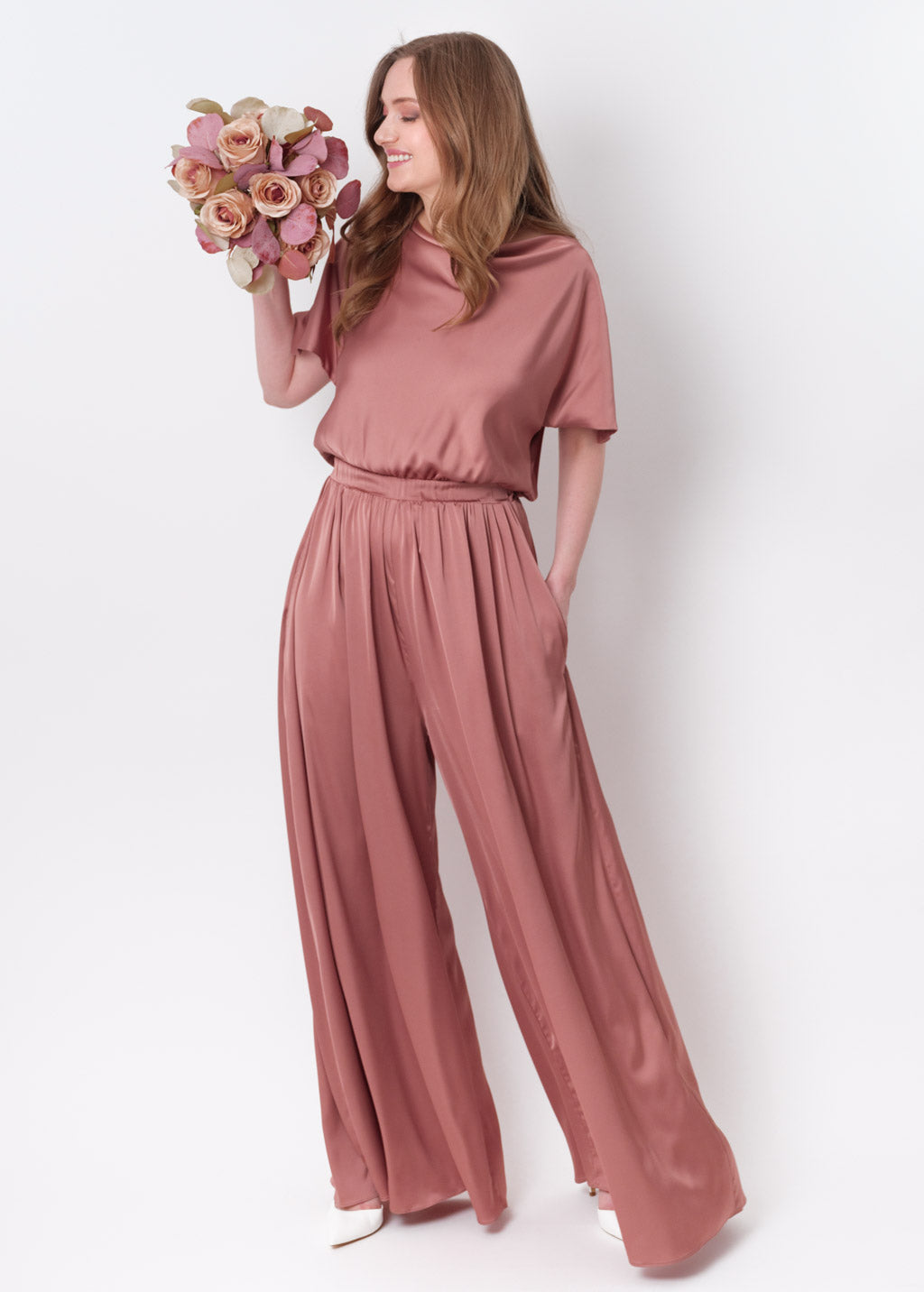 Champagne rose silk jumpsuit