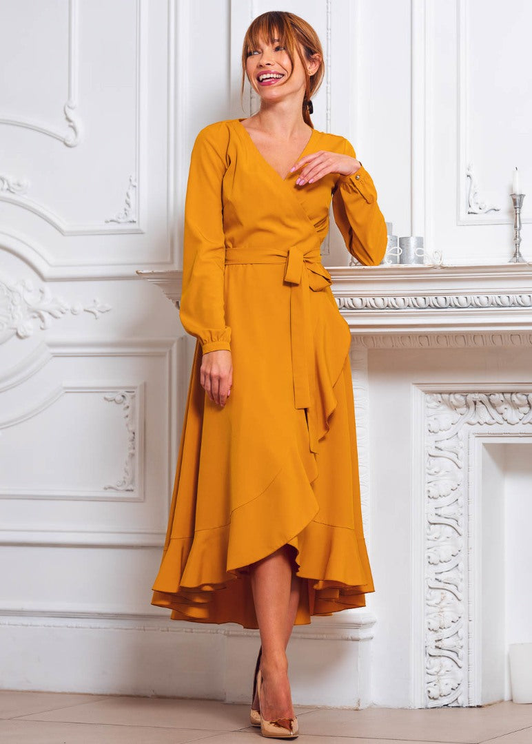 Honey yellow wrap dress