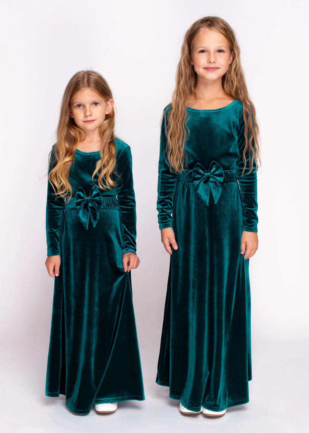Teal green girl velvet long dress