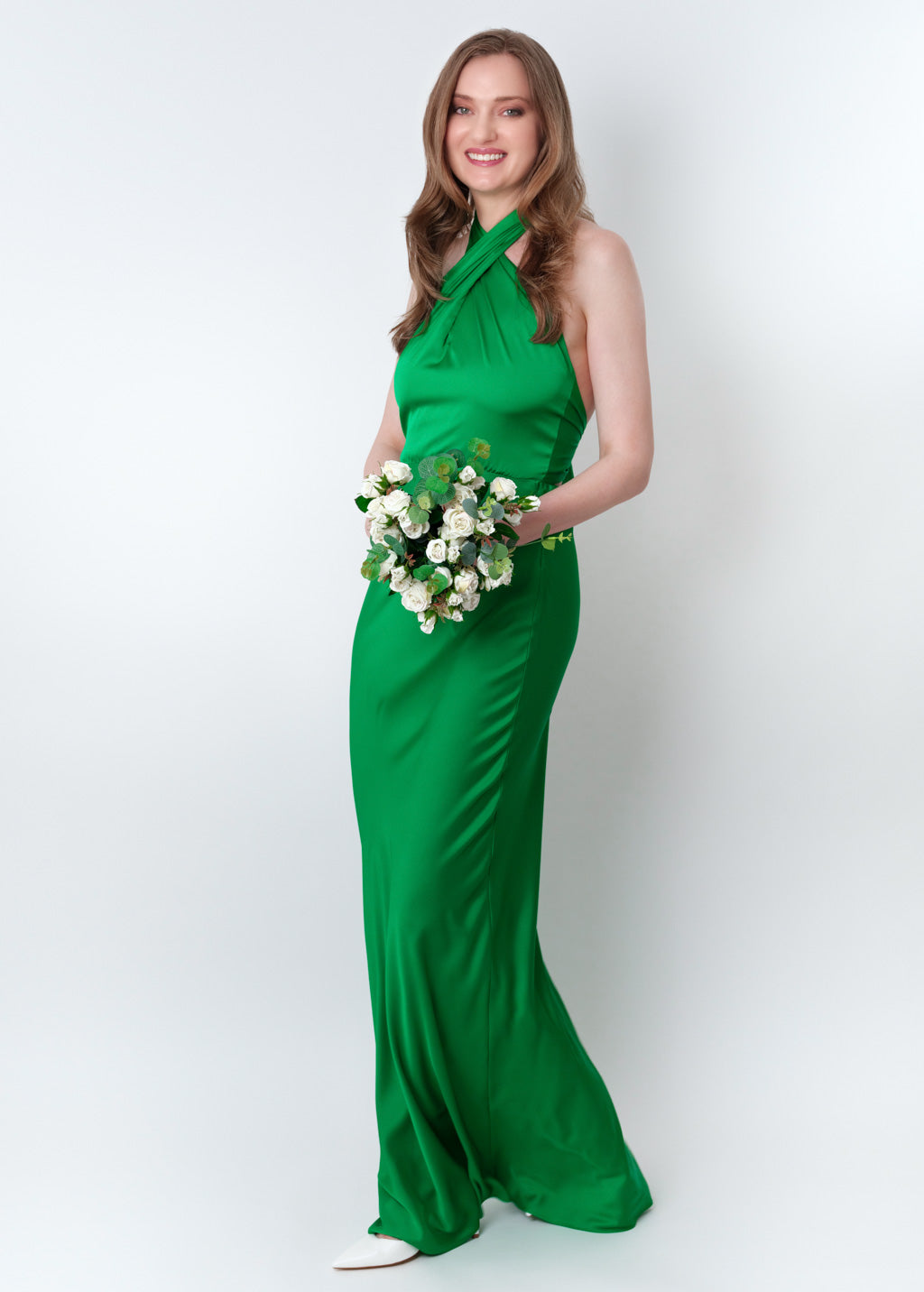 Green silk long halter dress