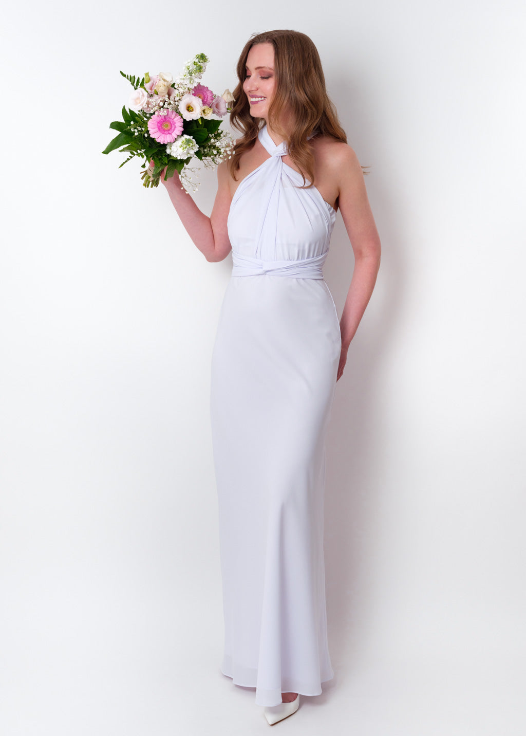 White chiffon infinity long dress