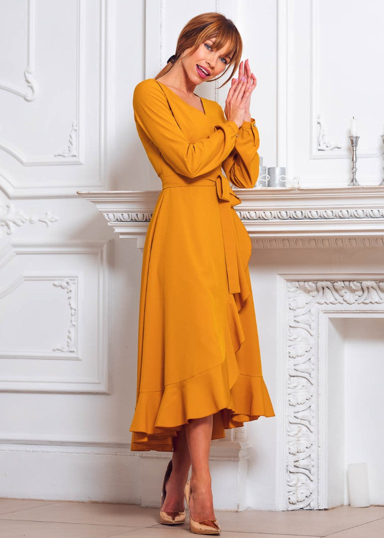 Honey yellow wrap dress