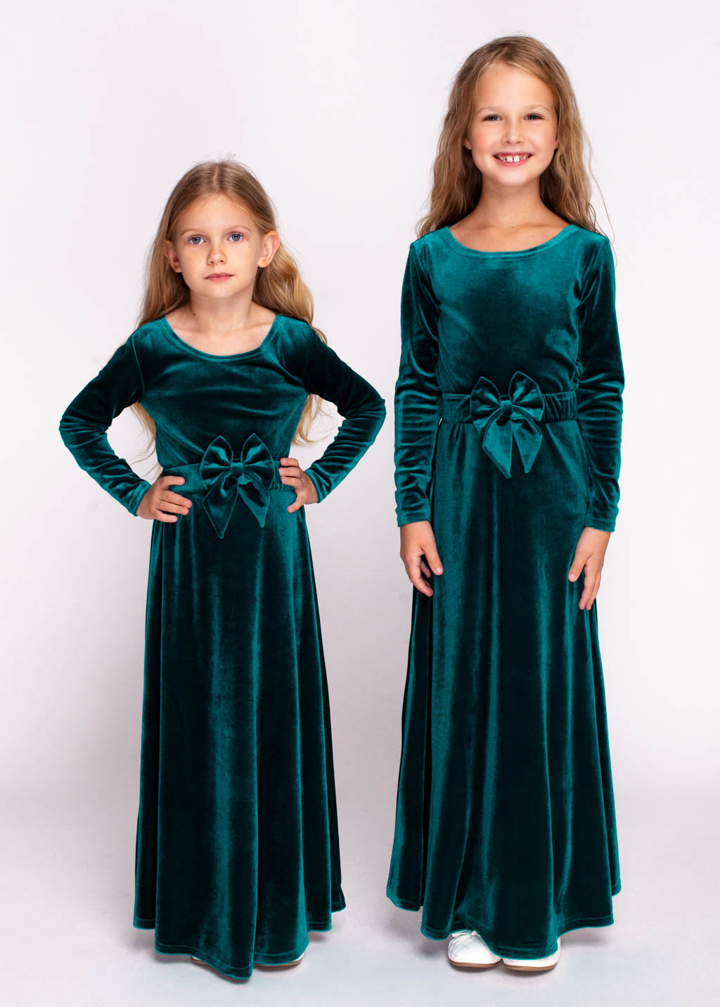 Teal green girl velvet long dress