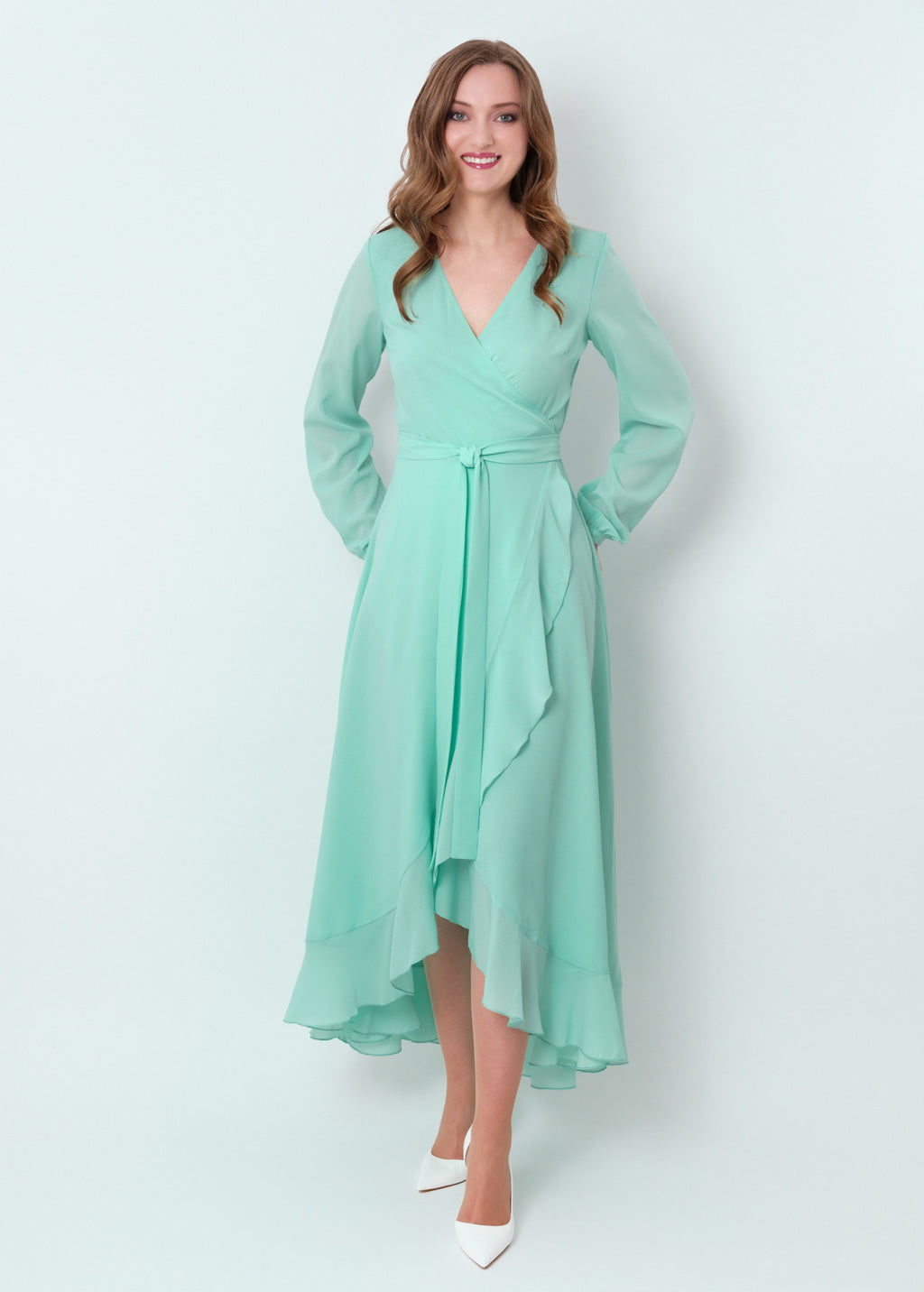 Tiffany blue chiffon wrap dress
